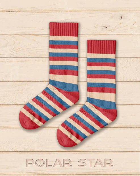 Polar Star Daily Sock Crew Kirsten (Cotton, warm) red/blue/cream white - 1 pair