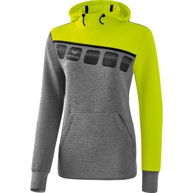 Erima Hoodie 5C grey melange/lime/black Women