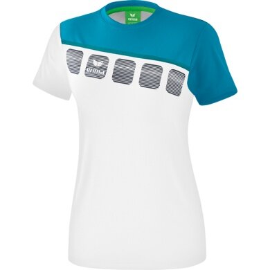 Erima Sport-Shirt 5C (100% Polyester) white/petrol blue Women