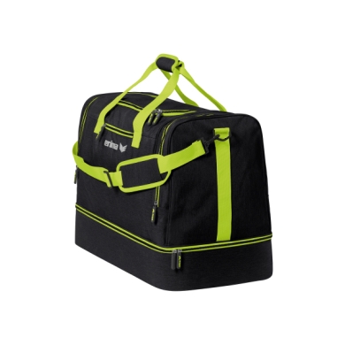 Erima Sports Bag Squad with Bottom Compartment (Large M - 66 Litres) Black/Green 55x30x40cm