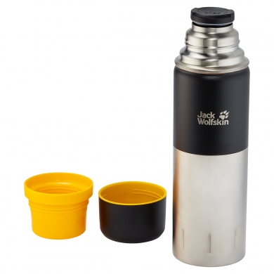 Jack Wolfskin Thermos Flask Drinking Bottle Kolima 1.0 (Stainless Steel, Grippy Coating, 2 Cups) 1 Liter