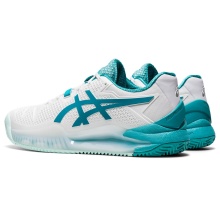 Asics Tennis Shoes Gel Resolution 8 Clay/Sand Court White/Turquoise Women