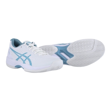 Asics Tennis Shoes Gel Game 9 Clay/Sand Court White/Grey Blue Ladies