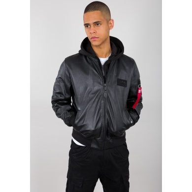 Alpha Industries Pilot Jacket MA-1 D-Tec Leather LW (Leather) - windproof, water-repellent - black Men