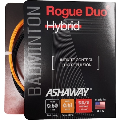 Ashaway Rogue Duo Hybrid Badminton String 0.68/0.61 black/orange set