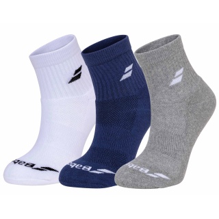 Babolat Sport Socks Ankle Quarter Classic white/dark blue/grey - 3 Pairs