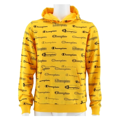 Champion Hoodie All Over Logo Print Yellow Kids