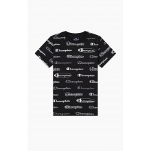 Champion Leisure T-shirt (Cotton) Allover Script Print Black Boys