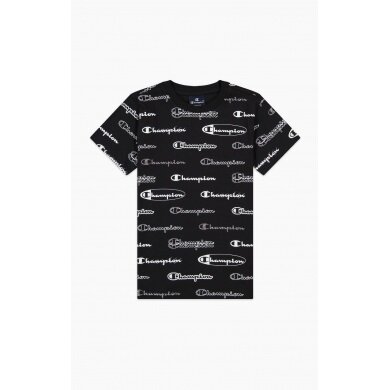 Champion Leisure T-shirt (Cotton) Allover Script Print Black Boys