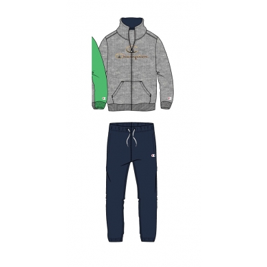 Champion Tracksuit Logo (Jacket & Trousers made of Cotton) light grey/navy Kids