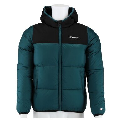 Champion quilted jacket with hood and small logo petrol blue boys