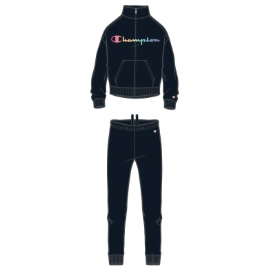 Champion Tracksuit (Jacket & Trousers made of Cotton) Big Logo Print Black Girls