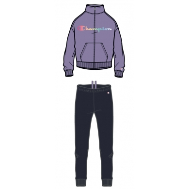 Champion Tracksuit (Jacket & Trousers made of Cotton) Big Logo Print Purple/Navy Blue Girls