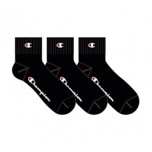 Champion Tennis Socks (Cotton) Quarter C Logo-Print Black Men - 3 Pairs