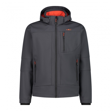 CMP Softshell Jacket (windproof, water-repellent) with hood anthracite gray/orange Men