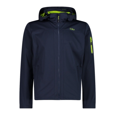 CMP Softshell Jacket Light with Hood (windproof, waterproof) dark blue/lime green Men