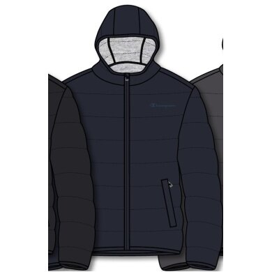 Champion Winter quilted jacket with hood - functional padding, small logo lettering - navy blue Men