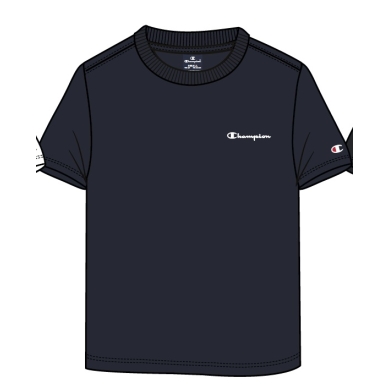 Champion Leisure T-shirt (Cotton) Crew with Small Logo Lettering 2023 Navy Blue Boys