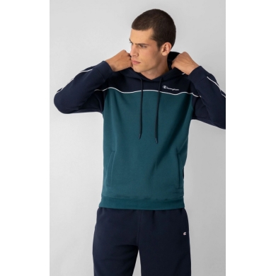 Champion Hoodie made of cotton fleece in color block design green/dark blue Men