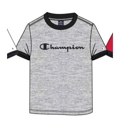 Champion Leisure T-shirt (Cotton) Crew Ringer with Logo Script 2023 Light Grey Boys