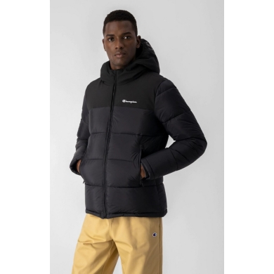 Champion winter jacket with hood - functional padding, with small logo lettering - black men