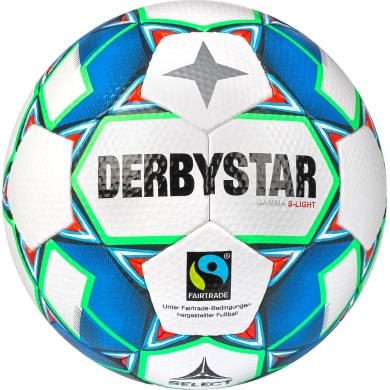 Derbystar Football Gamma S-Light (ideal for young children, under-12 and under-11, 290-300g) white/blue/green - 1 ball