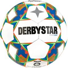 Derbystar Football Atmos Light AG (ideal for E and D youth, artificial grass ball, 350g) white/blue/orange - 1 ball