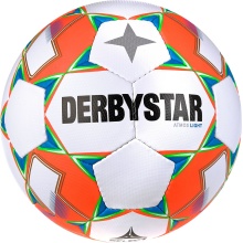 Derbystar Football Atmos Light AG (ideal for E and D youth, artificial grass ball, 350g) white/blue/orange - 1 ball