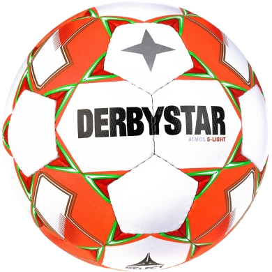 Derbystar Football Atmos S-Light AG (ideal for F and E youth, artificial grass ball, 290g) white/orange - 1 ball