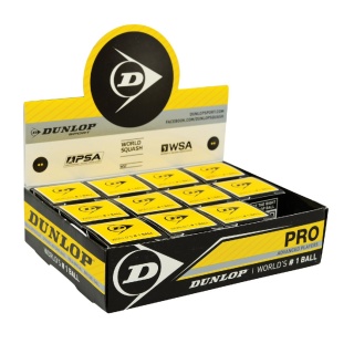 Dunlop Squashball Pro (2 yellow dots, speed very slow) black - 12 balls in box