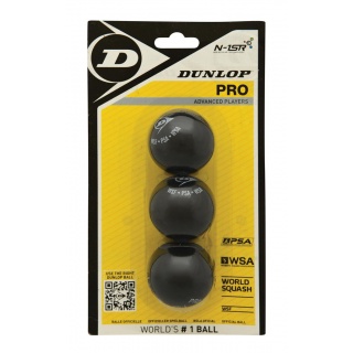 Dunlop Squashball Pro (2 yellow dots, speed very slow) black blister packaging - 3 balls