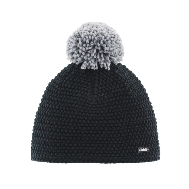 Polar Bear Winter Hat Jamie with Pom Pom Merino Wool black/grey