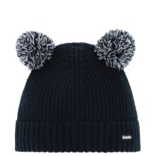 Polar Bear Winter Hat (Pom Pom) Ponti - with wool pom pom as ears - dark blue - Children