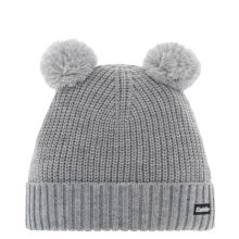 Polar Bear Winter Hat (Pom Pom) Ponti - with Wool Pom Pom Ears - Light Grey - Children