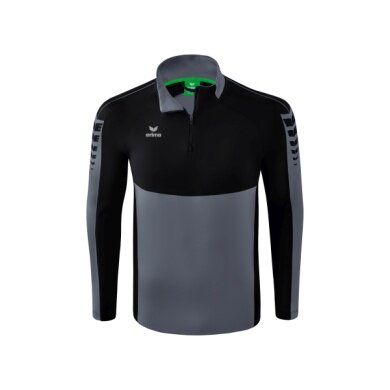 Erima Sport Long Sleeve Six Wings Training Top (100% Polyester, Stand-up Collar, 1/2 Zip) Grey/Black Men