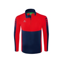 Erima Sport Long Sleeve Shirt Six Wings Training Top (100% Polyester, Stand-up Collar, 1/2 Zip) Navy Blue/Red Boys