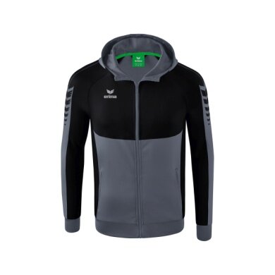 Erima Training Jacket Six Wings with Hood (Cotton Blend, Soft and Comfortable) Grey/Black Men