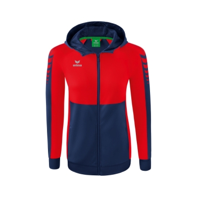 Erima Training Jacket Six Wings with Hood (Cotton Blend, Soft, Comfortable, Tailored Fit) Navy Blue/Red Women