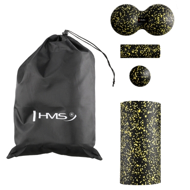 HMS Fitness Massage Set Pro FSBM04 (Massage roller, mini roller, single ball and duo ball) black/yellow