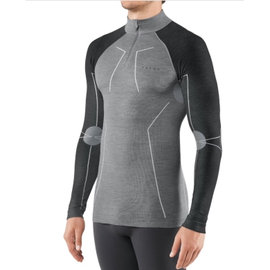 Falke Long Sleeve Wool Tech Half-Zip (Merino Wool) Underwear Grey Black Men