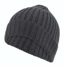 Falke Knitted Beanie Hat Unisex - Merino Wool, Ribbed Structure, Foldover - Anthracite Grey - 1 Piece