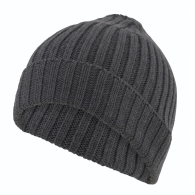 Falke Knitted Beanie Hat Unisex - Merino Wool, Ribbed Structure, Foldover - Anthracite Grey - 1 Piece