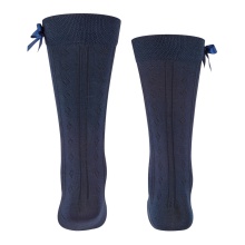 Falke Knee Socks Ajour (made of cotton, Ajour pattern) navy blue girls - 1 pair