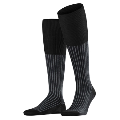 Falke Day Sock Oxford Stripe Knee Socks (Business Knee Sock, fine mesh pattern) black Men - 1 Pair