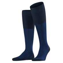 Falke Day Sock Oxford Stripe Knee Socks (Business Knee Sock, fine mesh pattern) space blue Men's - 1 Pair