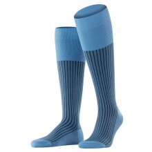 Falke Day Sock Oxford Stripe Knee Socks (Business Knee Sock, fine mesh pattern) blue Men - 1 Pair