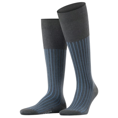 Falke Knee Socks Shadow (Business Sock, Cotton) anthracite grey/blue Men - 1 Pair