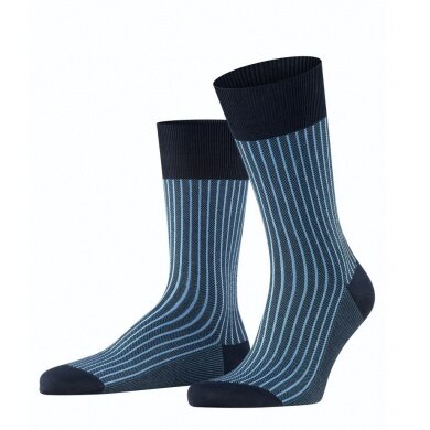 Falke Day Sock Crew Oxford Stripe (Business Sock with Jacquard Pattern) Navy Blue Men - 1 Pair