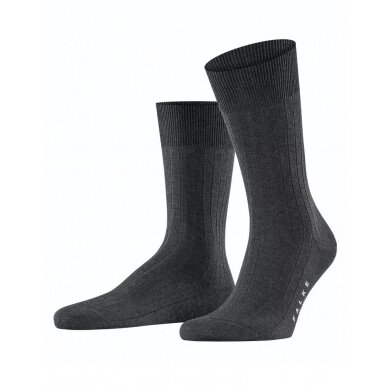 Falke Day Sock Crew Milano (elegant ribbed structure, cotton) anthracite/grey Men - 1 Pair