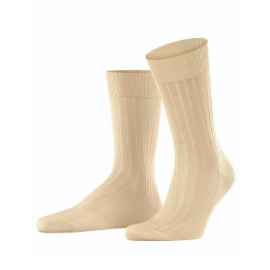 Falke Day Sock Crew Milano (elegant ribbed structure, cotton) sand brown Men - 1 Pair